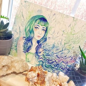 Original watercolor painting Surreal Portrait